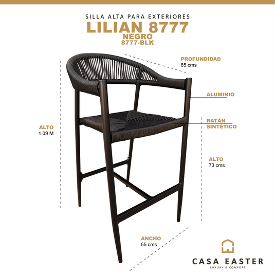 Silla Alta de Lazo para Exterior e Interior Color Negro LILIAN - 8777-BLK