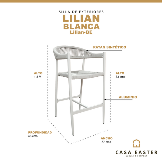 Silla Alta de Lazo para Exterior e Interior Color Blanca - Lilian-BE