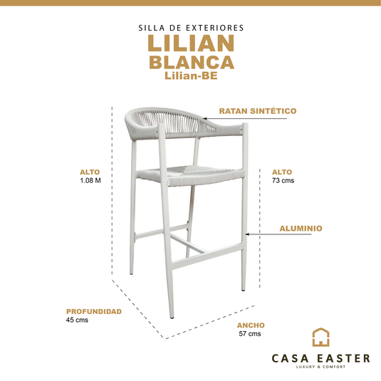 Silla Alta de Lazo para Exterior e Interior Color Blanca - Lilian-BE