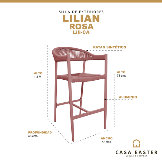 Silla Alta de Lazo para Exterior e Interior Color rosa- Lilian rosa