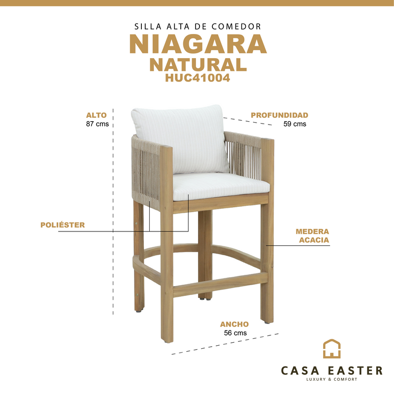 Cargue la imagen en el visor de la galería, Silla alta de comedor Niagara en madera color natural - HUC41004
