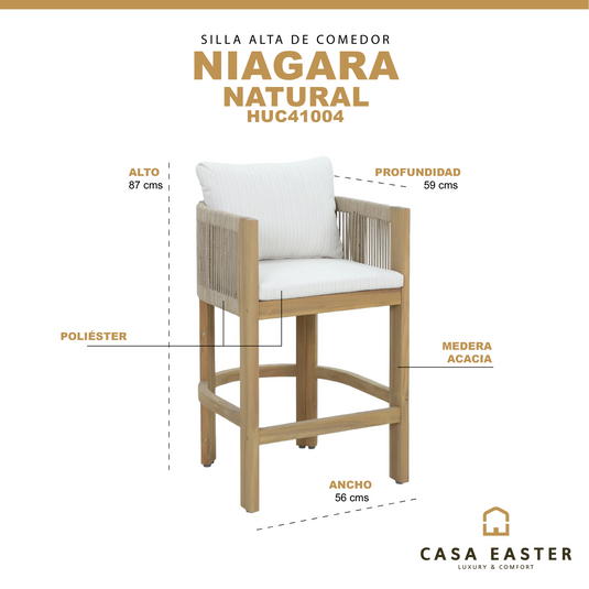 Silla alta de comedor Niagara en madera color natural - HUC41004