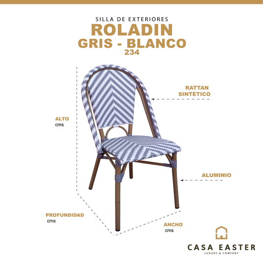 Silla de Rattan para exterior e interior Color Gris & blanco  ROLADIN -234