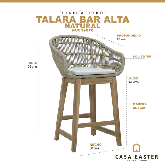 Silla Alta de Lazo para  Interior de Madera Acacia Color Beige TALARA -HUC39670