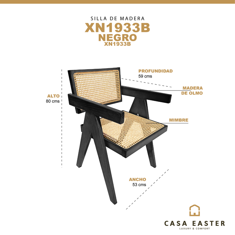 Cargue la imagen en el visor de la galería, Silla de Madera para Interior XN1933B Color Negro - XN1933B
