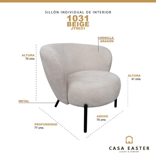 Sillón individual de Interior JY9031 - 1031  color Beige - JY9031 / 1031
