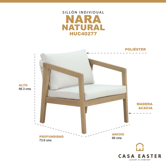 Sillón Individual Nara de madera color Natural - HUC40277