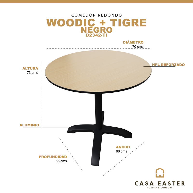 Cargue la imagen en el visor de la galería, Mesa de Comedor Woodic D342 D70 + base tigre negro - WOOD-TIGRE-D2342
