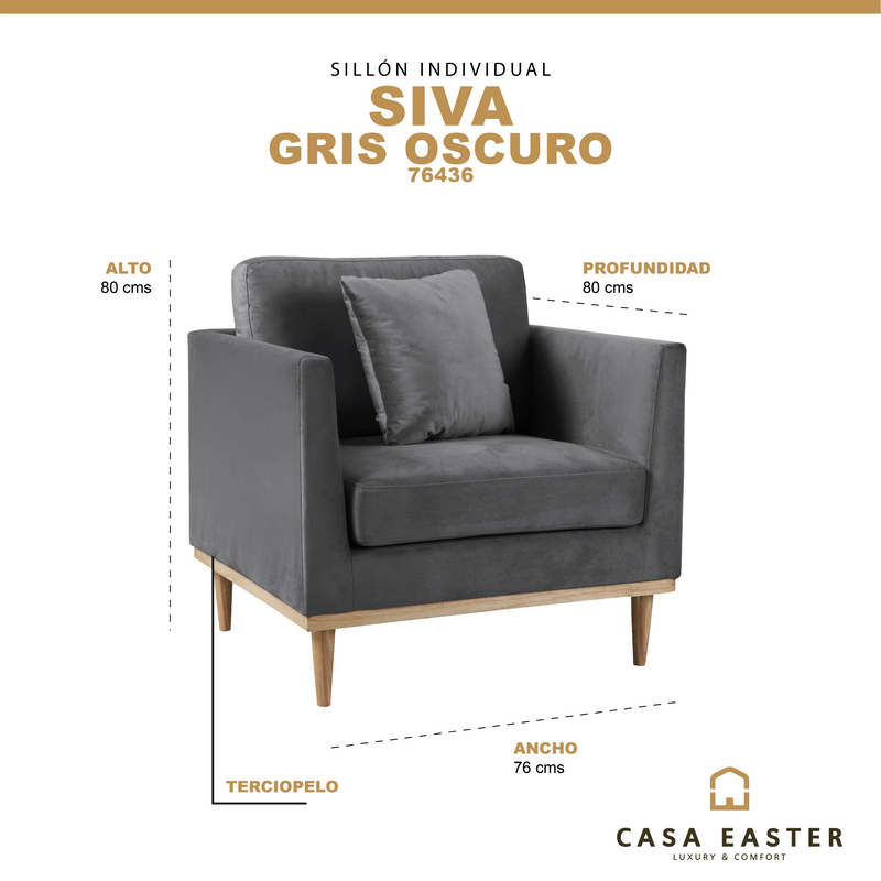 Cargue la imagen en el visor de la galería, Sillón de interior moderno Siva color gris oscuro - 76436
