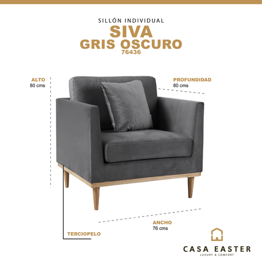 Sillón de interior moderno Siva color gris oscuro - 76436