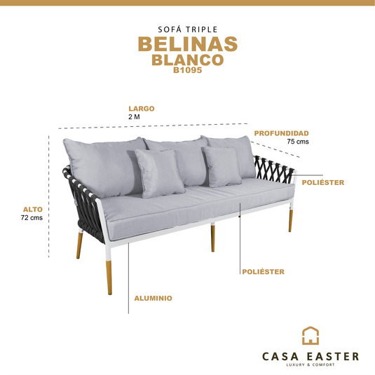 Sofa para Terraza o Jardin Color blanco con negro BELINAS TRIPLE- B1095