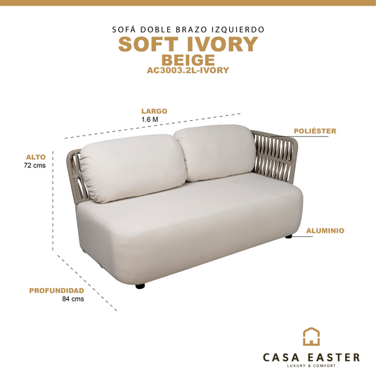 Double Arm Sofa Left Soft Ivory Color - AC30032L-IVORY
