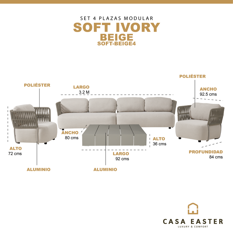 Cargue la imagen en el visor de la galería, Set SOFT Modular de 4 Plazas color Beige - SOFT-BEIGE4
