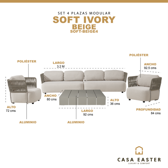 Set SOFT Modular de 4 Plazas color Beige - SOFT-BEIGE4