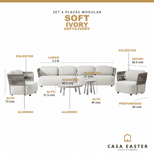 Set SOFT Modular de 4 Plazas color Ivory/beige - SOFT4-IVORY