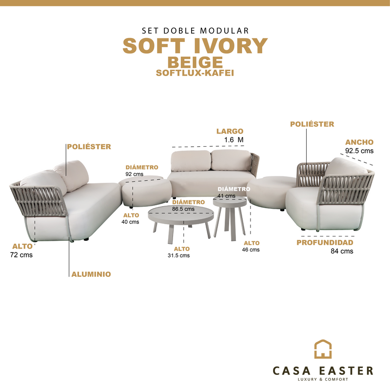 Cargue la imagen en el visor de la galería, Set Soft Ivory Luxury con mesas de centro Kafei -  SOFTLUX-KAFEI
