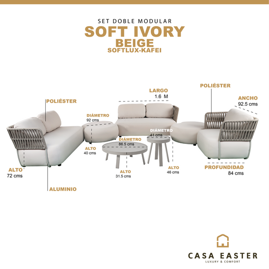 Set Soft Ivory Luxury con mesas de centro Kafei -  SOFTLUX-KAFEI