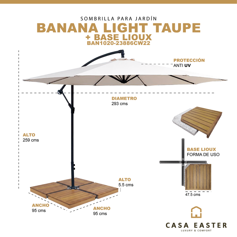 Load image into Gallery viewer, Sombrilla para Exterior Banana color light taupe + base Lioux - BAN1020-23886CW22
