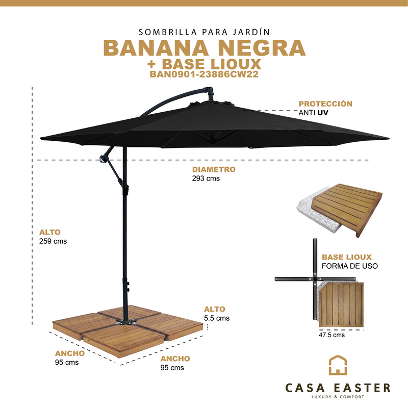 Load image into Gallery viewer, Sombrilla para Exterior Banana color Negro + base Lioux - BAN0901-23886CW22
