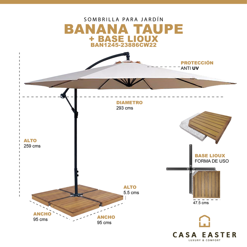 Load image into Gallery viewer, Sombrilla para Exterior Banana color Taupe + base Lioux - BAN1245-23886CW22

