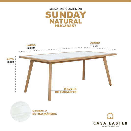 Mesa de comedor 2.2M Sunday color natural - HUC38257