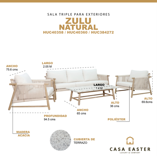 Set triple Zulu de madera color Natural