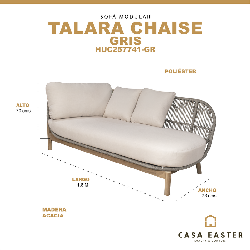 Cargue la imagen en el visor de la galería, Sofa  para Exterior e Interior TALARA CHAISE color Gris - HUC257741-GR
