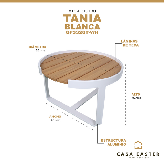 Mesa bistro Tania Da. 55 cm color blanca - GF3320T-WH