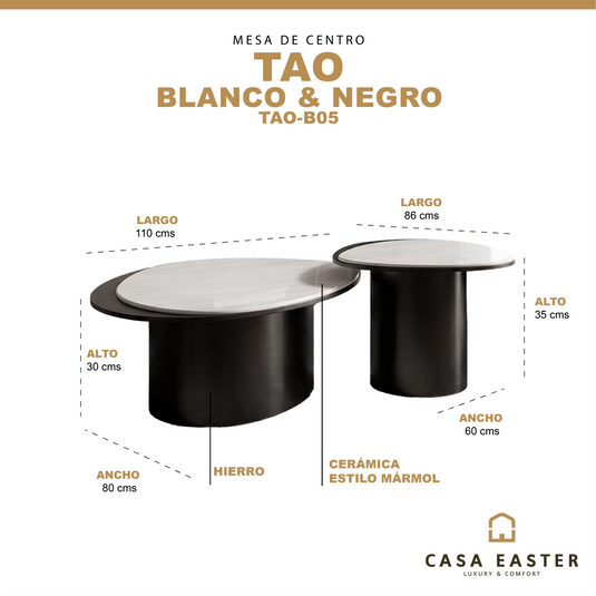 Mesa de centro TAO B05 1.1M/ 86 cm 2 pz color blanco & negro - TAO-B05
