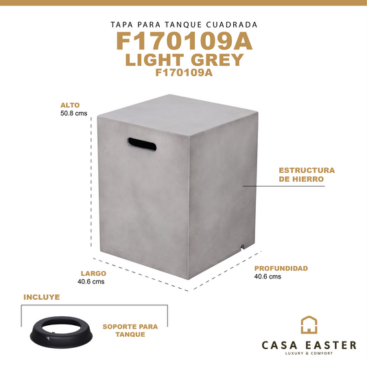 Tapa para gas LP de fogata cuadrada color gris claro - F170109A