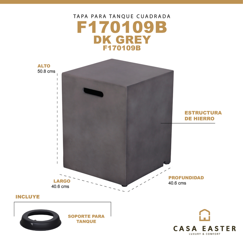 Cargue la imagen en el visor de la galería, Tapa para gas LP de fogata cuadrada color gris oscuro - F170109B
