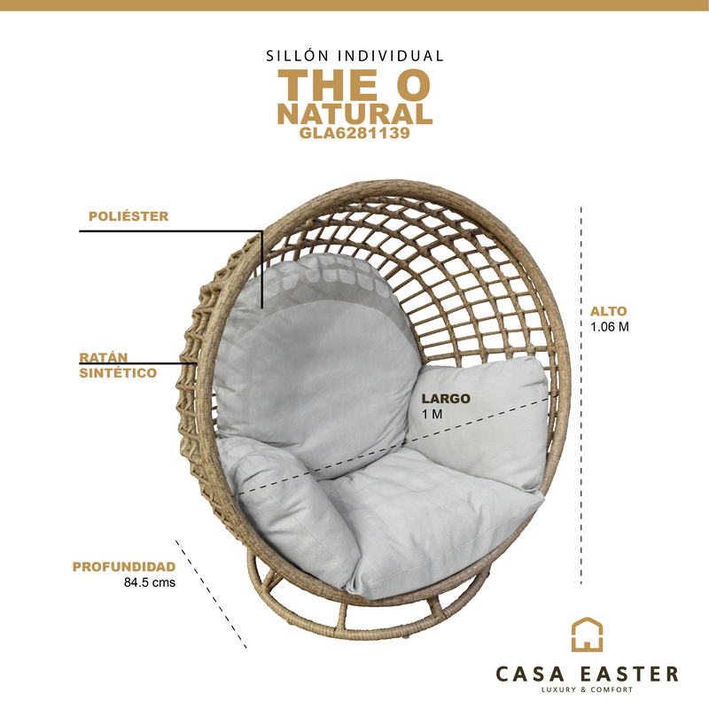 Cargue la imagen en el visor de la galería, Sillón individual Redondo THE O, bajo color natural - GLA6281139
