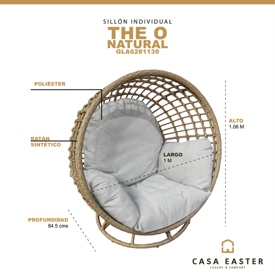 Sillón individual Redondo THE O, bajo color natural - GLA6281139