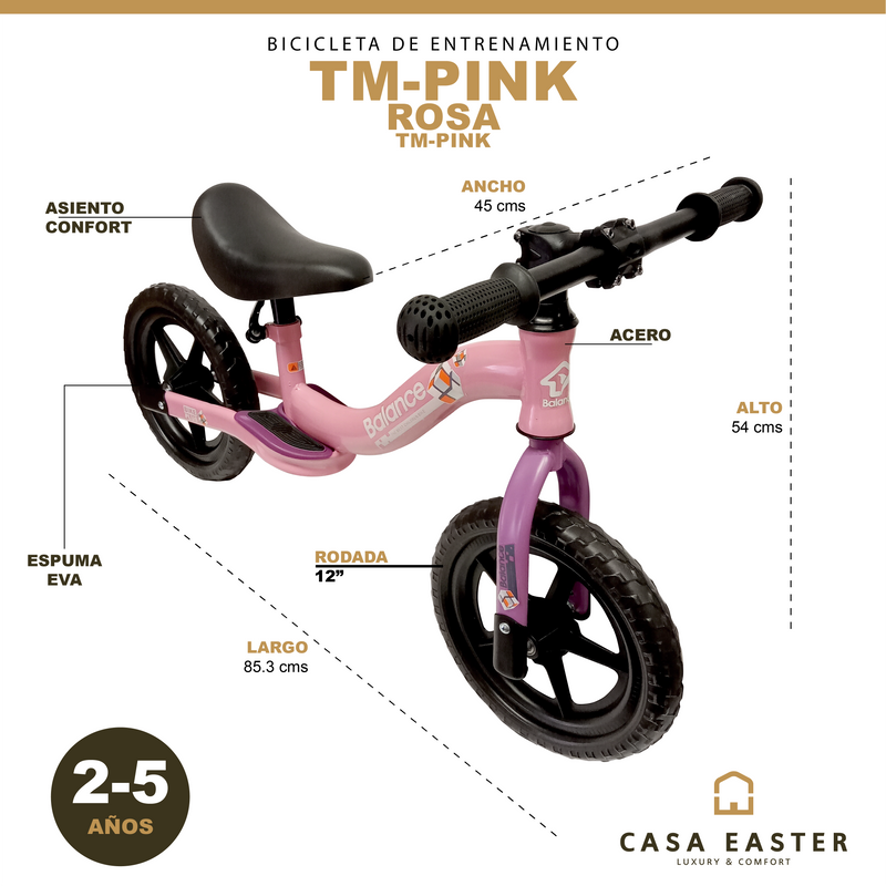 Cargue la imagen en el visor de la galería, Bicicleta de entrenamiento TM Infantil Color Rosa - TM-PINK
