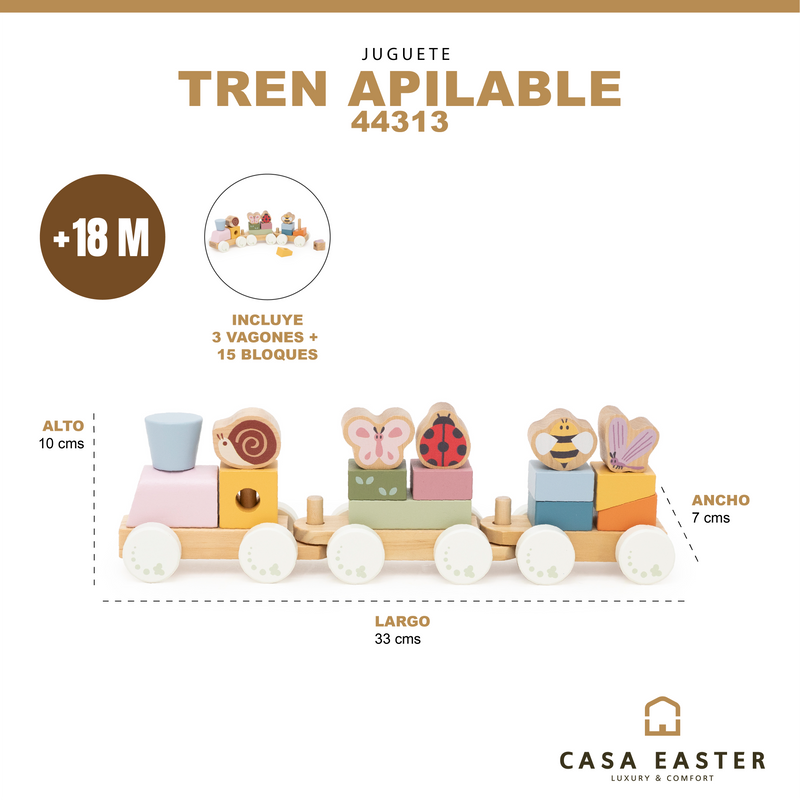 Cargue la imagen en el visor de la galería, Juego tren apilable de madera - 44313
