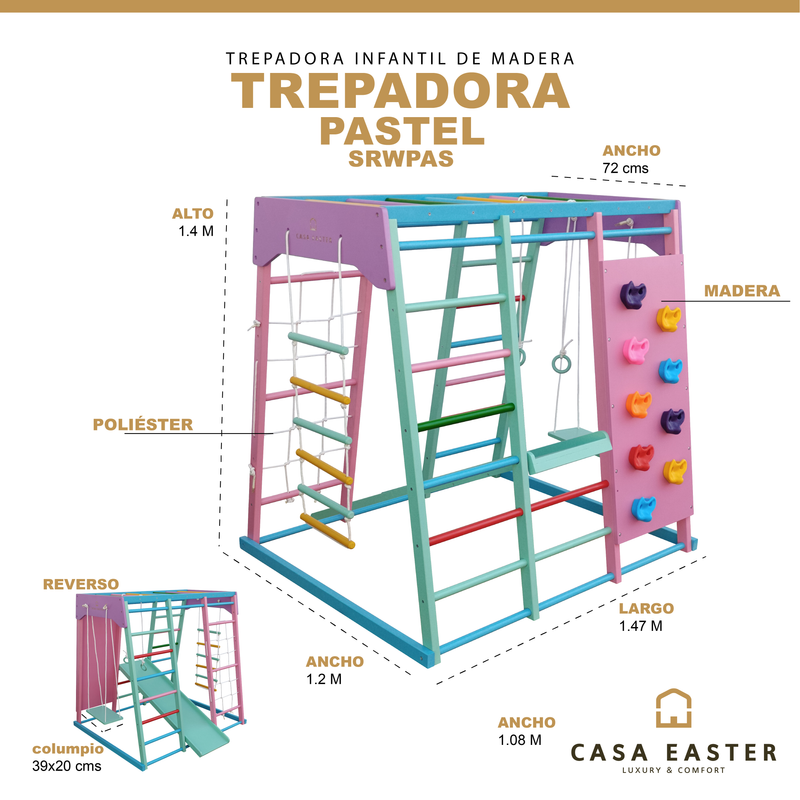 Cargue la imagen en el visor de la galería, Trepadora Infantil de Madera Pastel de colores - SRWPAS
