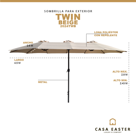 Sombrilla Twin Para Jardin de triple sombrilla Color Beige - 2024TWB