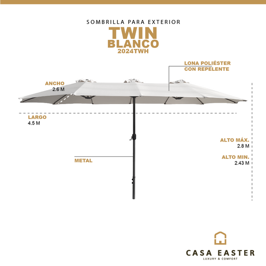 Sombrilla Twin Para Jardin de triple sombrilla Color Blanco - 2024TWH