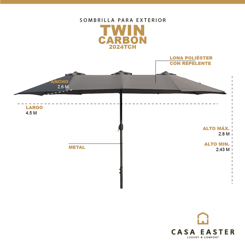 Cargue la imagen en el visor de la galería, Sombrilla Twin Para Jardin de triple sombrilla Color Carbon- 2024TCH
