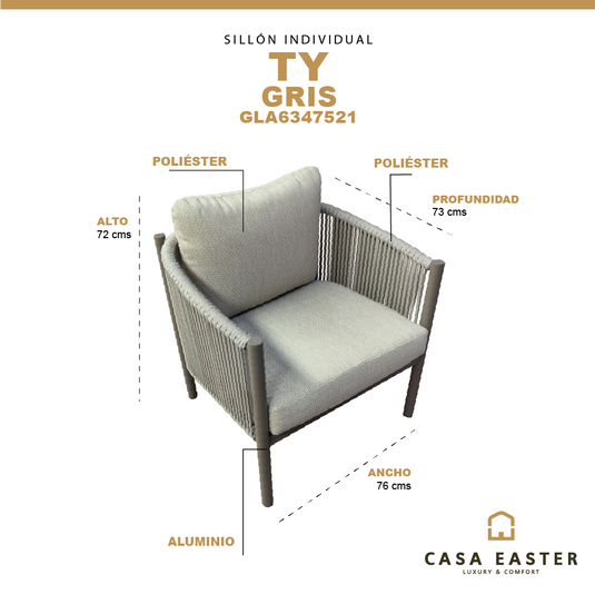 Sillón individual TY color Gris - GLA6347521
