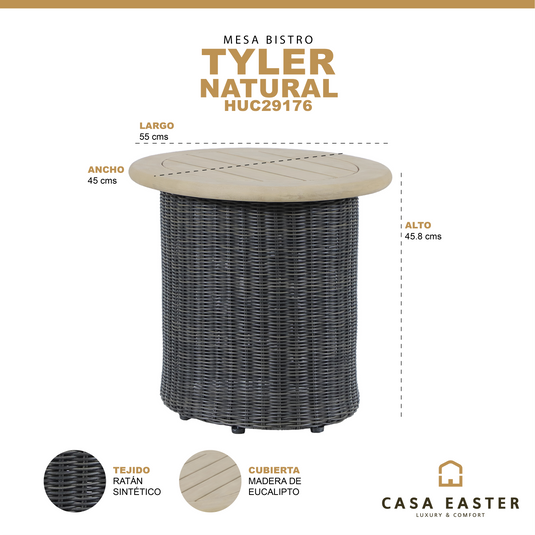 Mesa bistro de madera 50 cm Tyler para exterior color gris - HUC29176