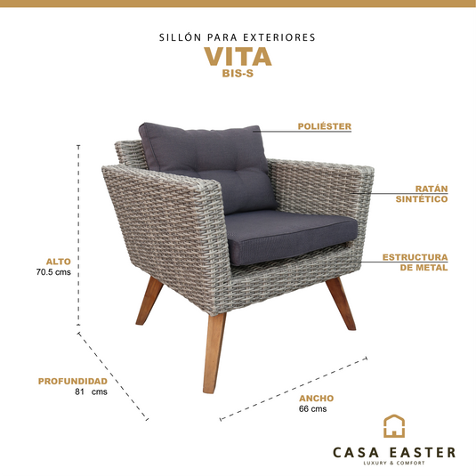 Sillon  de Ratan Color Carbon VITA BISTRO INDIVIDUAL-BIS-S