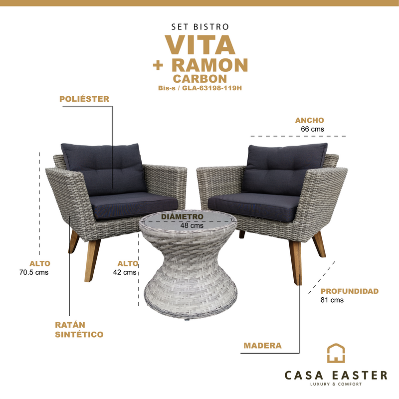 Cargue la imagen en el visor de la galería, Set Bistro Vita + Ramon color Carbon
