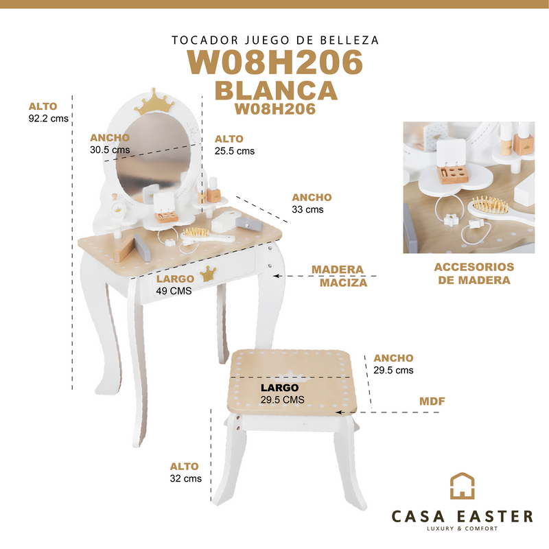 Cargue la imagen en el visor de la galería, Tocador Infantil de princesas en madera color blanco - W08H206
