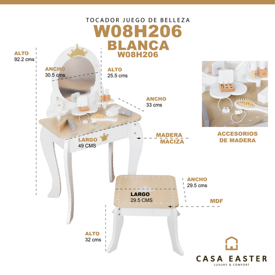 Tocador Infantil de princesas en madera color blanco - W08H206