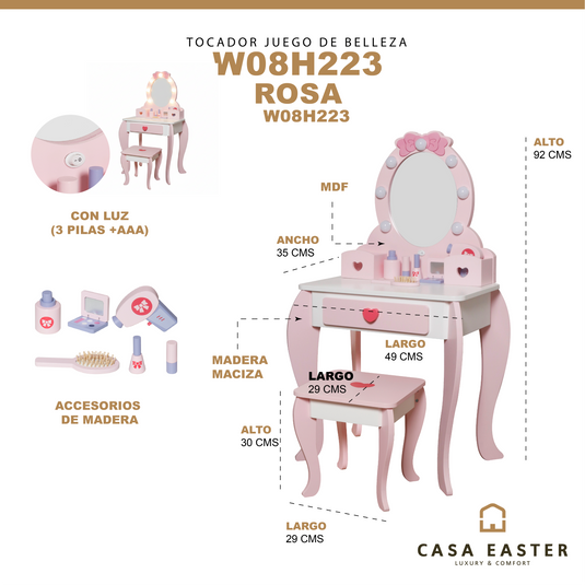 Tocador de madera Infantil color rosa - W08H223