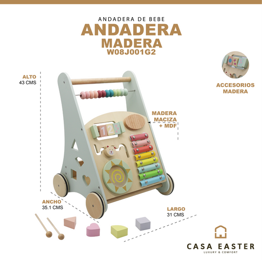 Andadera para bebe interactiva de madera - W08J001G-2