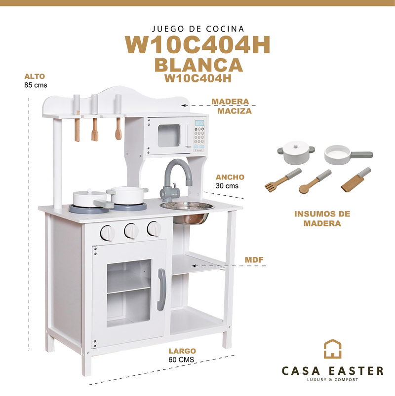 Cargue la imagen en el visor de la galería, Juego de cocina de madera color Blanco - W10C404H
