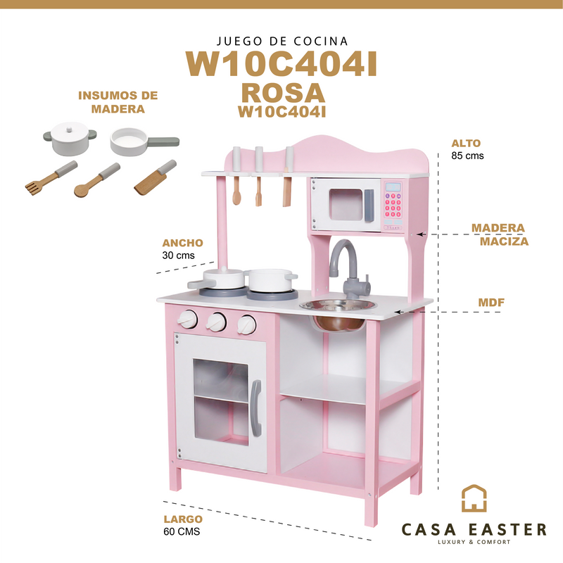 Cargue la imagen en el visor de la galería, Juego de cocina de madera color rosa - W10C404I
