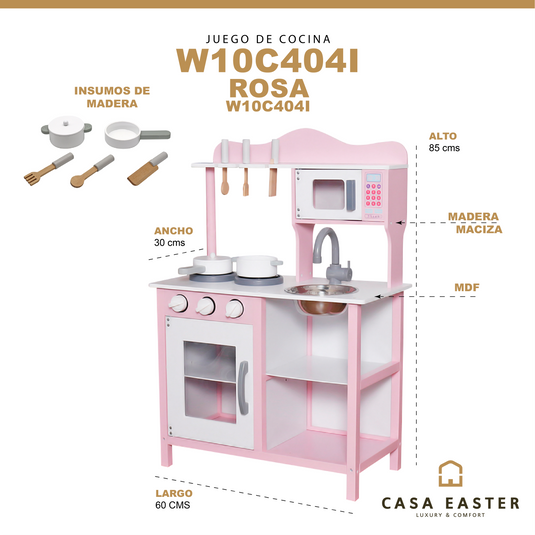 Juego de cocina de madera color rosa - W10C404I